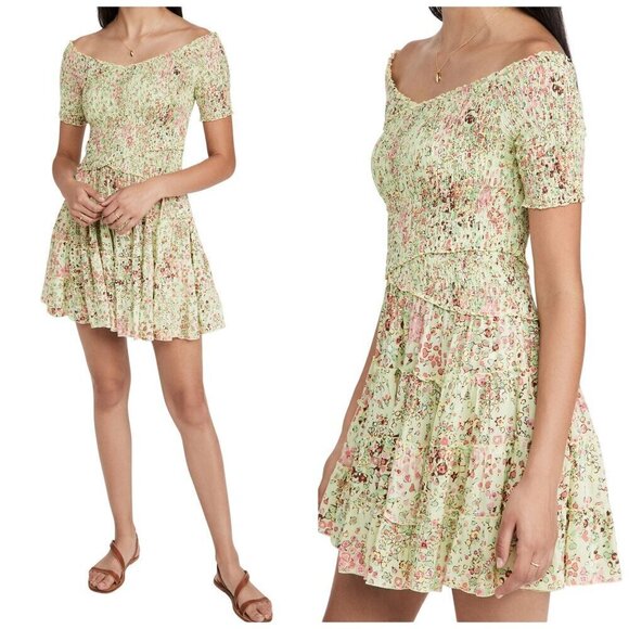Poupette St Barth Mini Dress Soledad Dress in Green Murrina, Size L, NWT - Picture 1 of 15